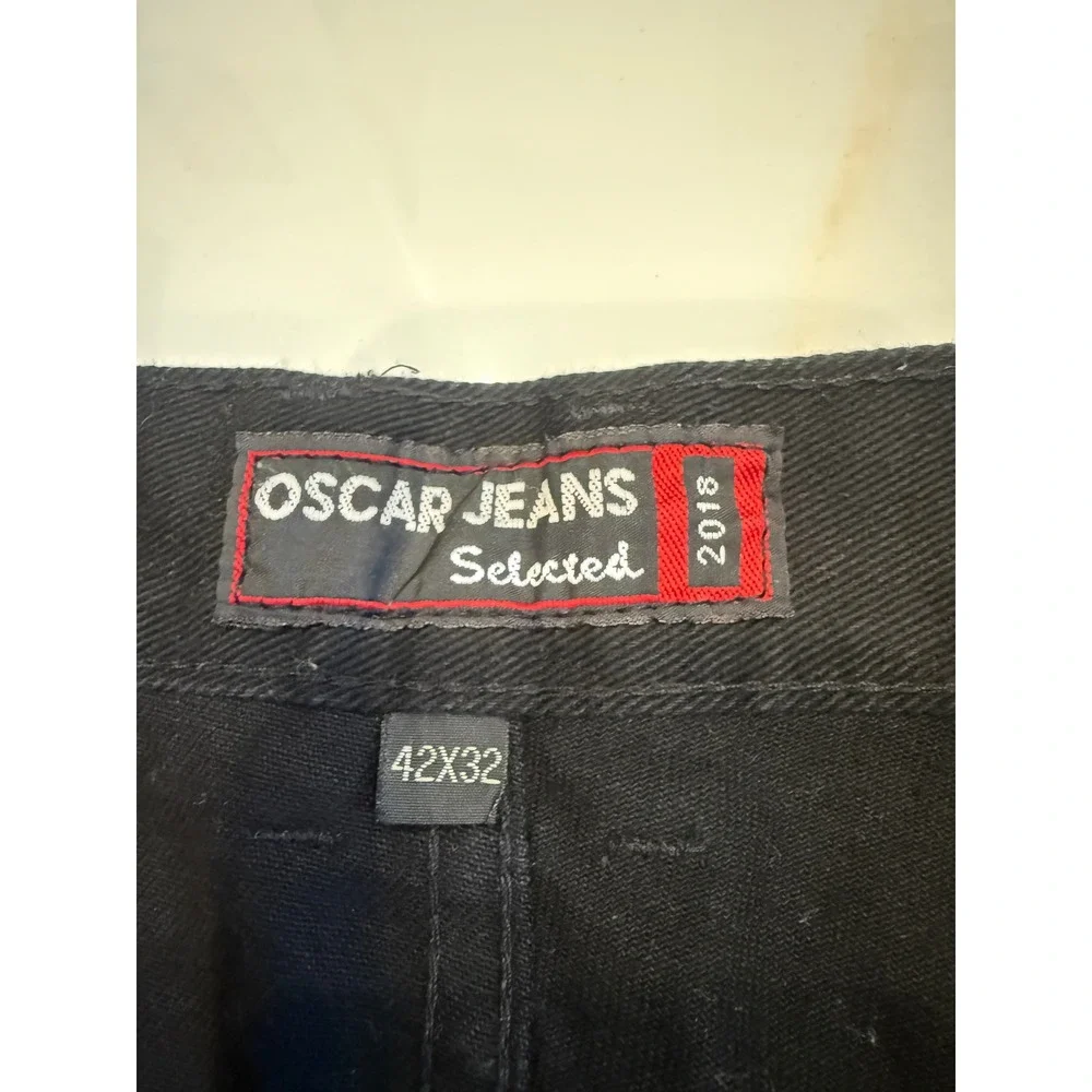 Oscar‎ Jeans Selected Mens Black Denim Straight Leg Pants 42x32 100% Cotton